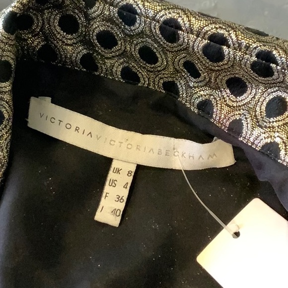 Victoria Beckham gold & black lame geometric print shirt dress - Picture 9 of 16